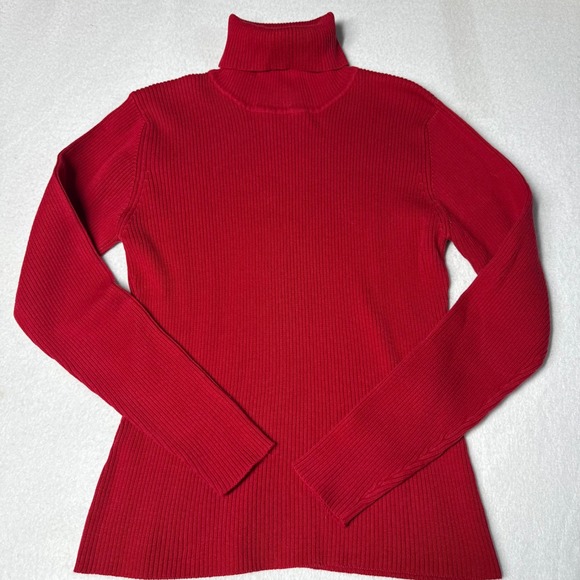 Vintage Casual Corner Turtleneck Sweater Women Sz M Red Ribbed Knit Top Gilmore - Picture 2 of 6